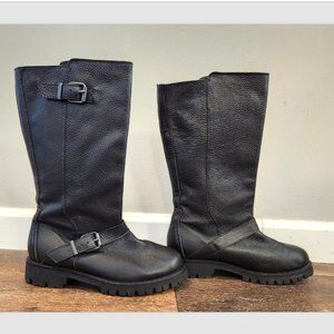 MaxMara Namur Leather Moto Mid-Calf Pull On Boots Lug Soles